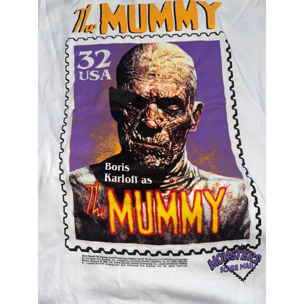 RARE VINTAGE MINT 1997 UNWORN THE MUMMY MONSTER STAMP TEE UNIVERSAL